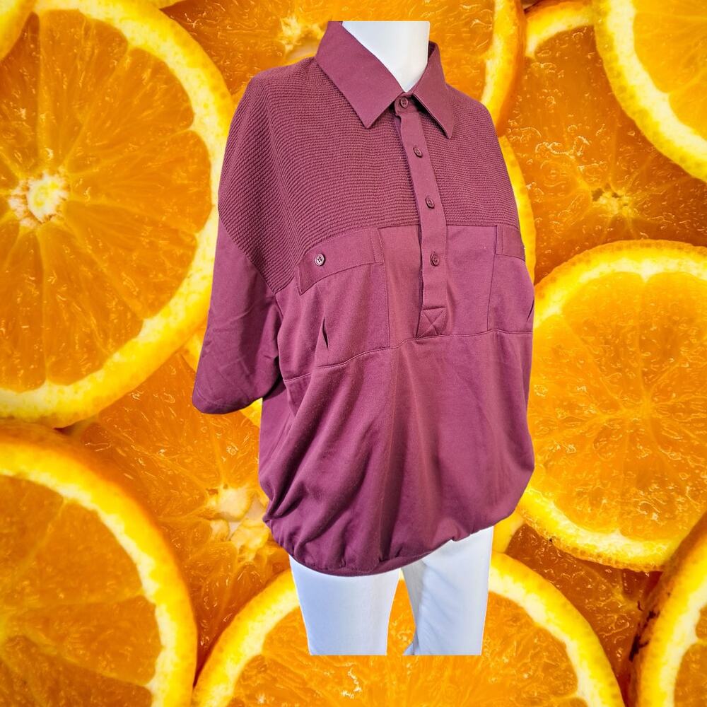 Vintage Palmer Classica Maroon Short Sleeve‎ Ribbed Polo Golf Shirt Size Large